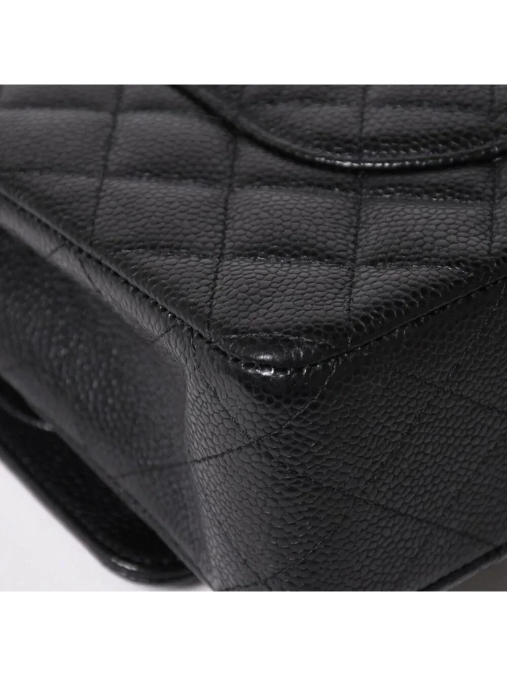Chanel Quilted 25 Double Flap Chain Shoulder Bag CC Logo Caviar Leather Black